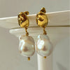 Hanging Baroque Pearl Earrings with 18K gold plating