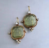 Vintage Green Square Earrings with pearls and vintage silver 925