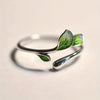 Adjustable Enamel Leaf-Shaped Ring plated in 925 Sterling Silver