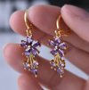 18 Karat Gold Plated Earrings with Amethyst Daisies