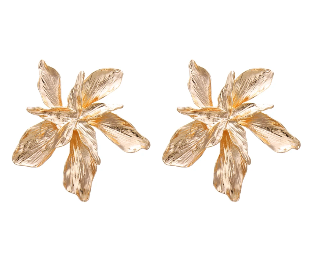 Large 18 Karat Gold Plated Wild Leaf Earrings