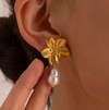 18 Karat Gold Plated flower with pearl pendant earrings