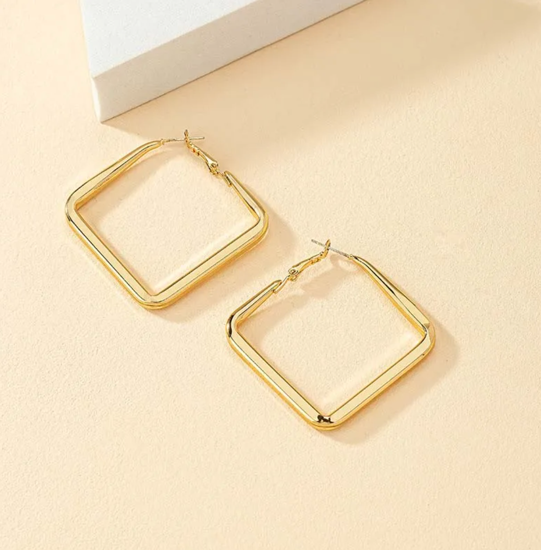 18 Karat Gold Plated hoop earrings large squares