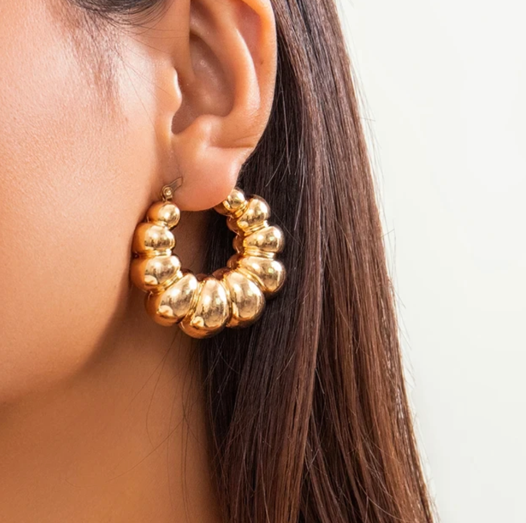 18 Karat Gold Plated Hoop earrings with Popcorn style