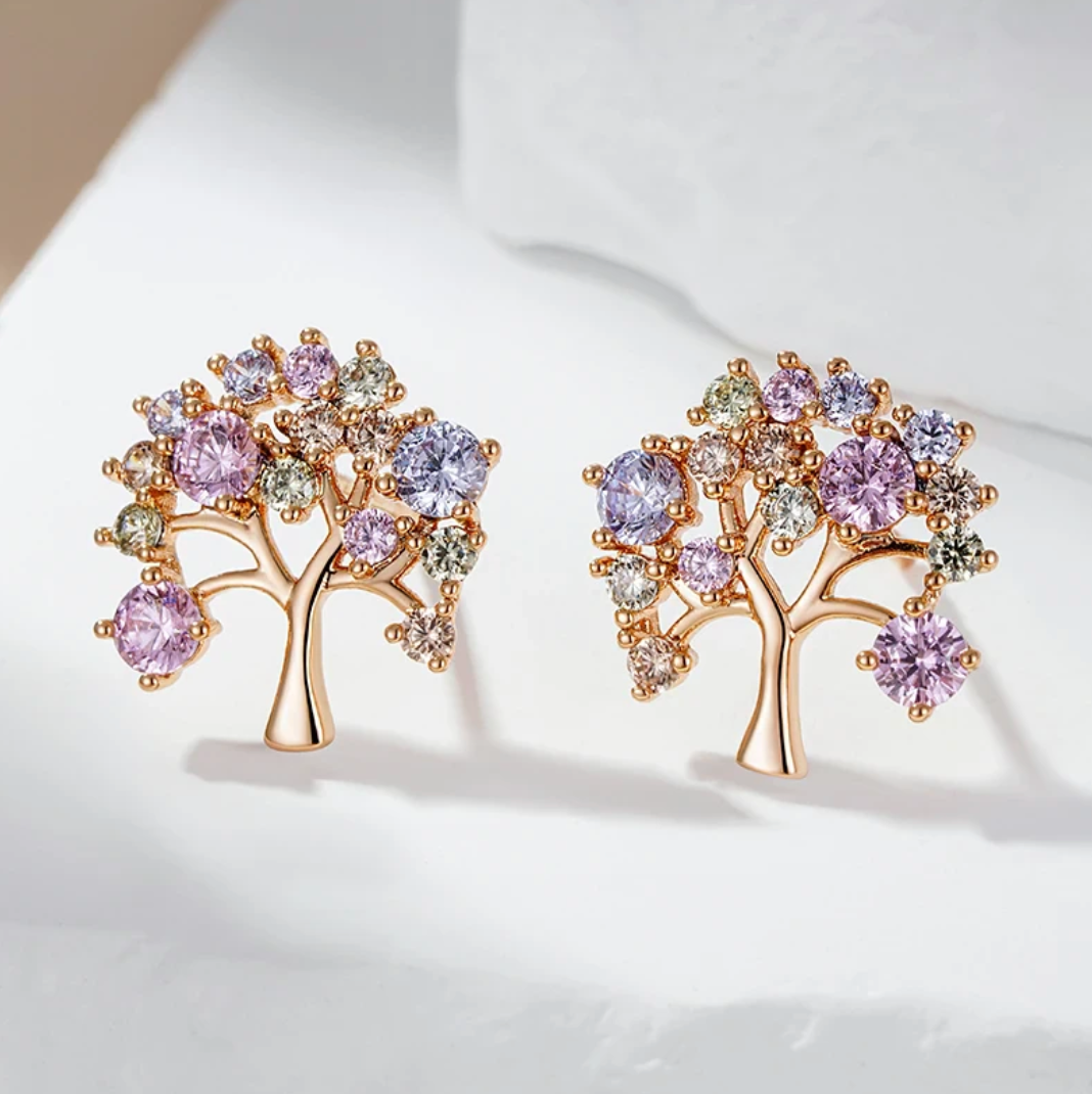 18 Karat Gold Plated Tree of Life multicoloured button earrings