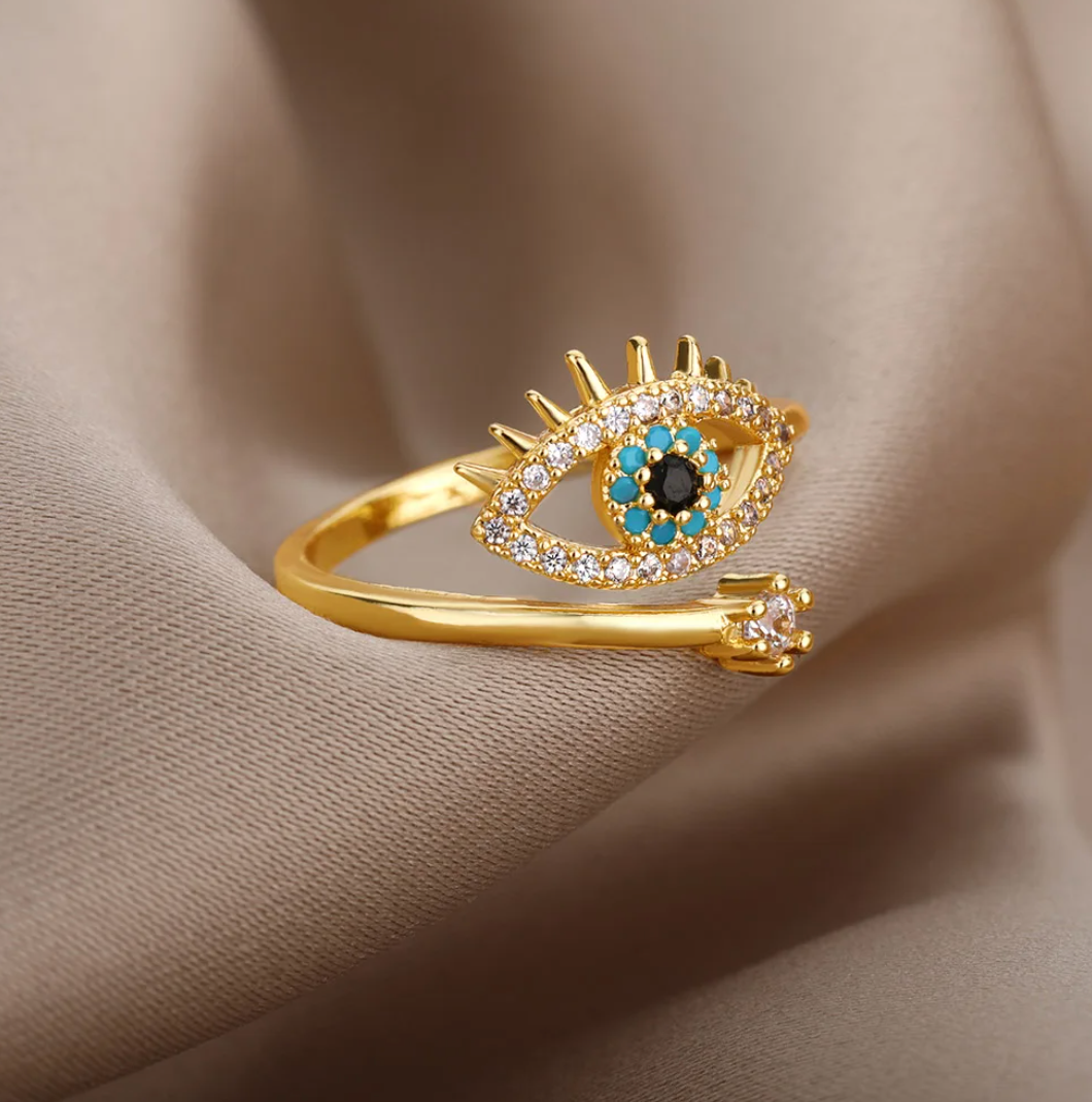 18 Karat Gold Plated ring against Evil Eye