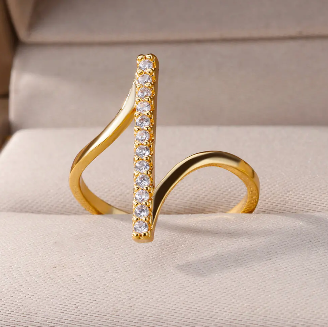 18 Karat Gold Plated Life Line Ring with Zirconias