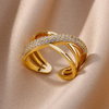 18 Karat Gold Plated ring intertwined paths with zircons