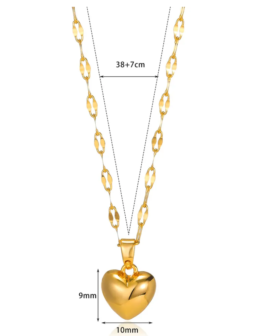 18 Karat Gold Plated Solid Heart 3D Necklace