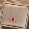 18 Karat Gold Plated necklace with red heart and rhinestones