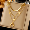 Triple 18 Karat Gold Plated necklace with stars, choker and moon