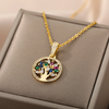 18 Karat Gold Plated Tree of Life Necklace with coloured zirconia stones