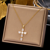 18 Karat Gold Plated white cross crystal necklace