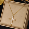 18 Karat Gold Plated white cross necklace with fine crystals