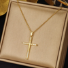 18 Karat Gold Plated necklace with long cross with zirconia stones