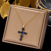 18 Karat Gold Plated necklace with a blue crystal cross