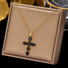 18 Karat Gold Plated necklace with a black crystal cross