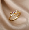 Adjustable butterfly ring with 18K gold plated multicolored zircons