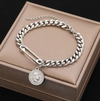 925 Sterling Silver chain style bracelet with antique love coin