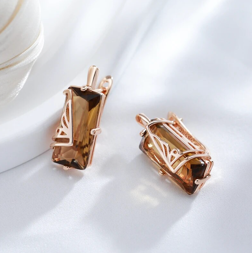 Set of Amber stones with 18K Rose Gold plating