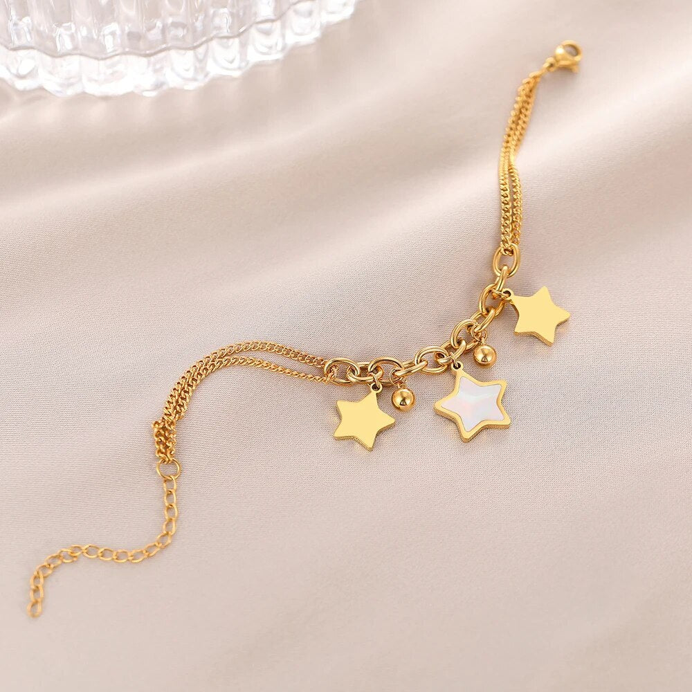 Classic 18 karat gold plated chain bracelet with enameled stars