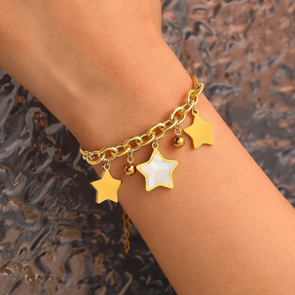 Classic 18 karat gold plated chain bracelet with enameled stars