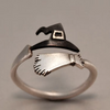 Hypoallergenic steel and black enamel Witches Hat and broom ring for Halloween