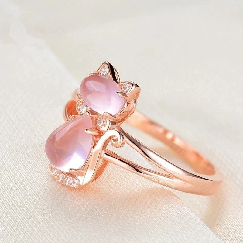 18K Rose Gold Plated Quartz Cat Ring