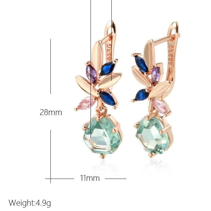 18K Rose Gold Aquamarine Leaf Earrings