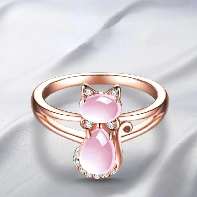 18K Rose Gold Plated Quartz Cat Ring