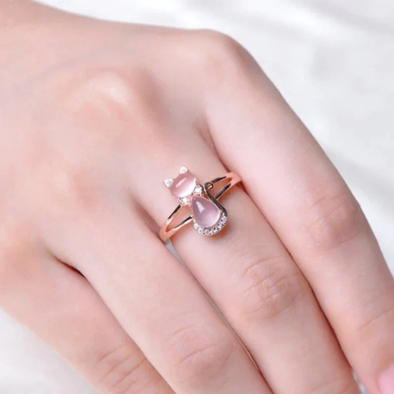 18K Rose Gold Plated Quartz Cat Ring