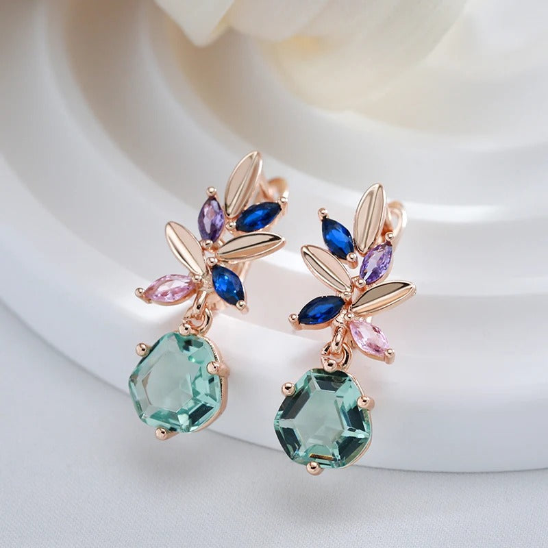 18K Rose Gold Aquamarine Leaf Earrings