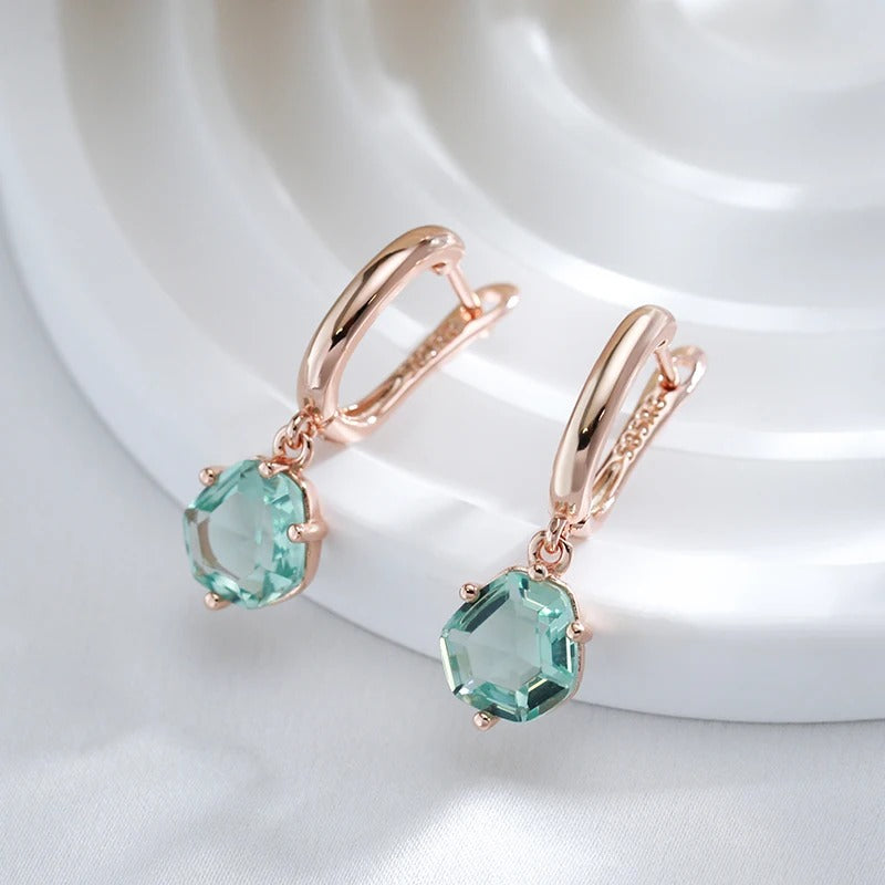 18K Rose Gold Plating Aquamarine Zirconia Dangling Hoops Earrings