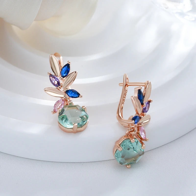 18K Rose Gold Aquamarine Leaf Earrings