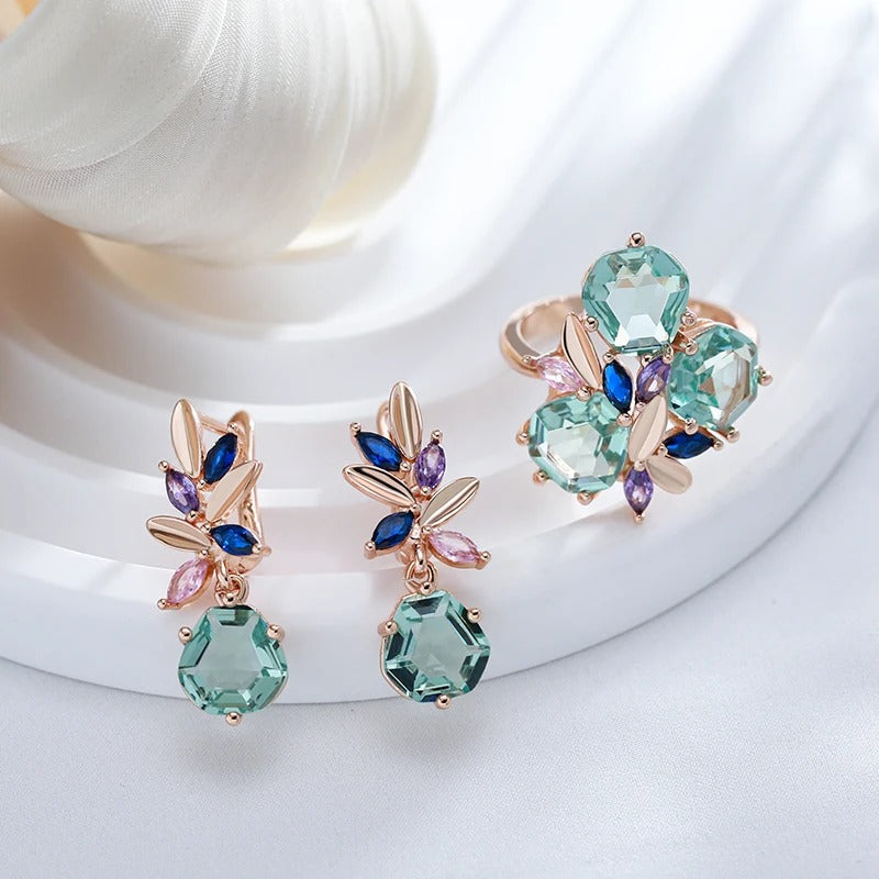 18K Rose Gold Aquamarine Leaf Earrings