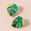 Hand painted green leaf earrings