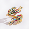 Adjustable 18K Gold Plated leaf ring with coloured zirconia