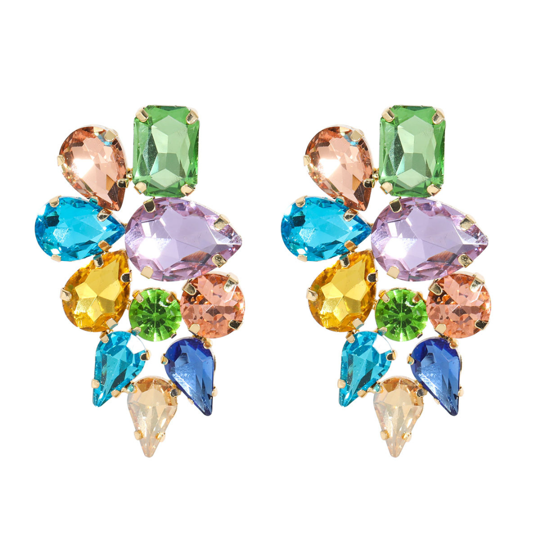 18K Gold Plated Colorful Earrings with leaves shaped gem stones