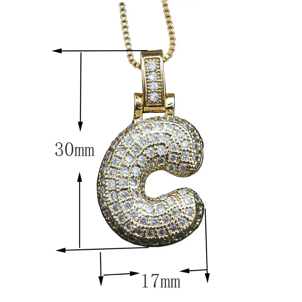 18K Gold Plated Initials Necklace with Shiny Rhinestones