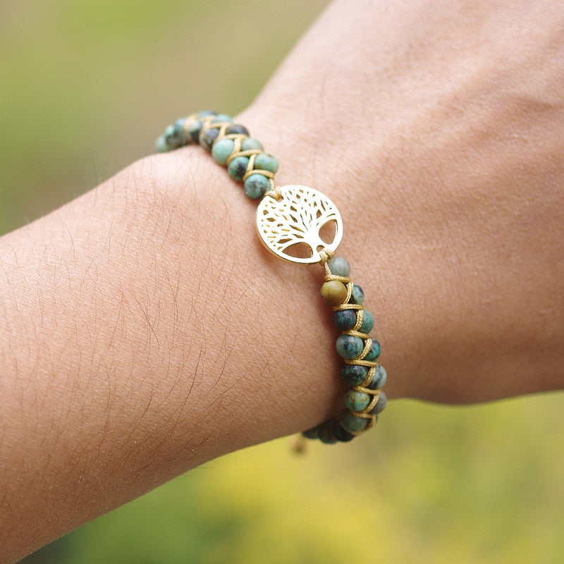 Hand-Woven Natural Stone Tree of Life Bracelet