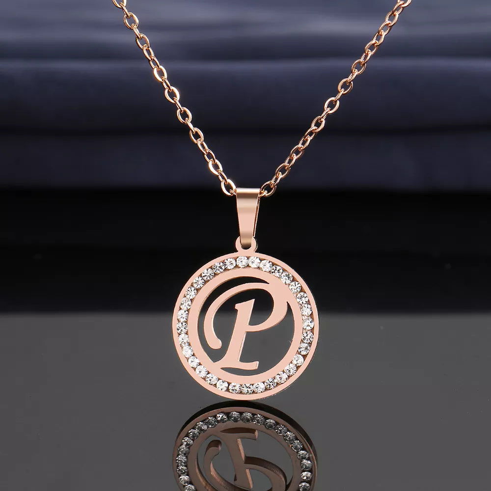 18K Gold/Rose Plated and 925 Silver Crystal Rhinestone Initials Letter Shiny Necklaces