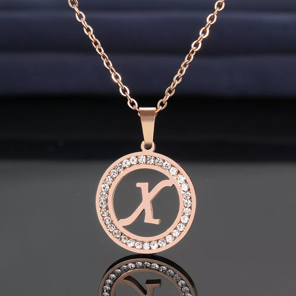 18K Gold/Rose Plated and 925 Silver Crystal Rhinestone Initials Letter Shiny Necklaces