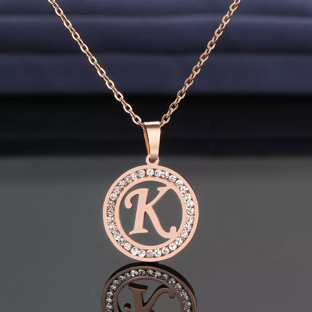 18K Gold/Rose Plated and 925 Silver Crystal Rhinestone Initials Letter Shiny Necklaces