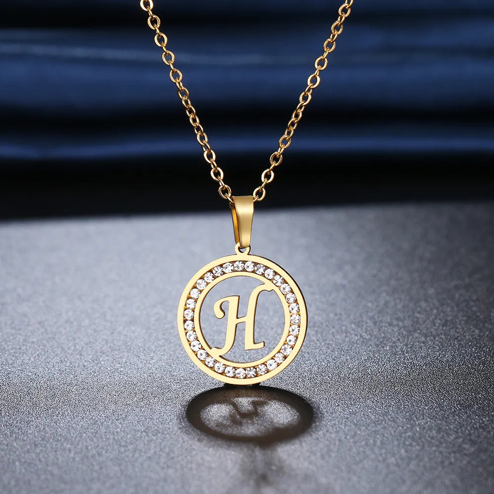 18K Gold/Rose Plated and 925 Silver Crystal Rhinestone Initials Letter Shiny Necklaces