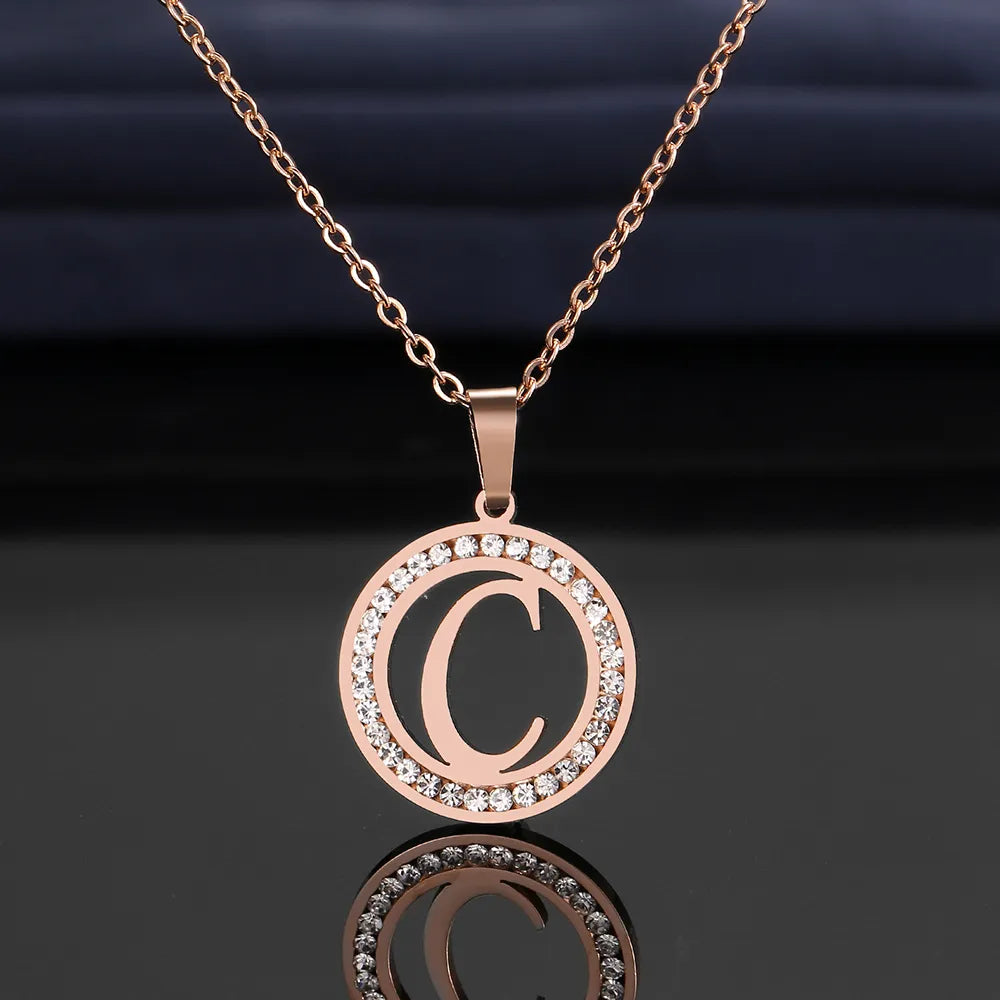 18K Gold/Rose Plated and 925 Silver Crystal Rhinestone Initials Letter Shiny Necklaces