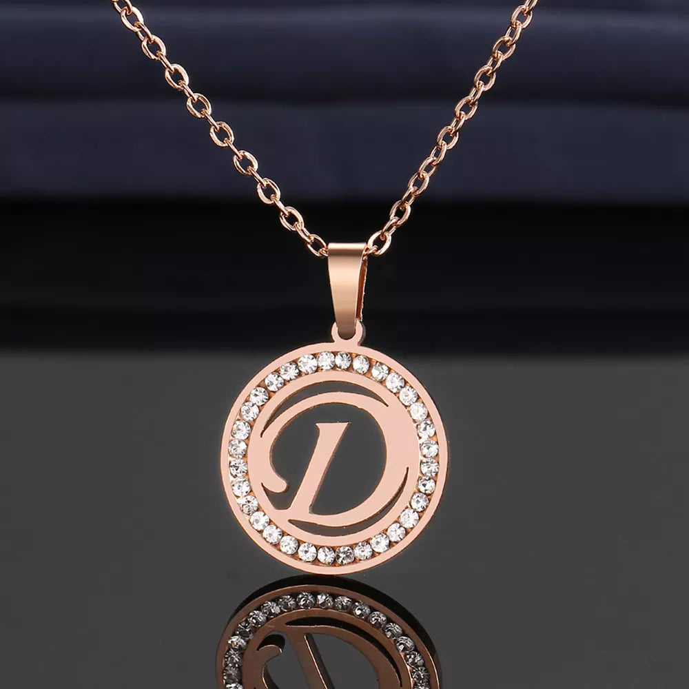 18K Gold/Rose Plated and 925 Silver Crystal Rhinestone Initials Letter Shiny Necklaces