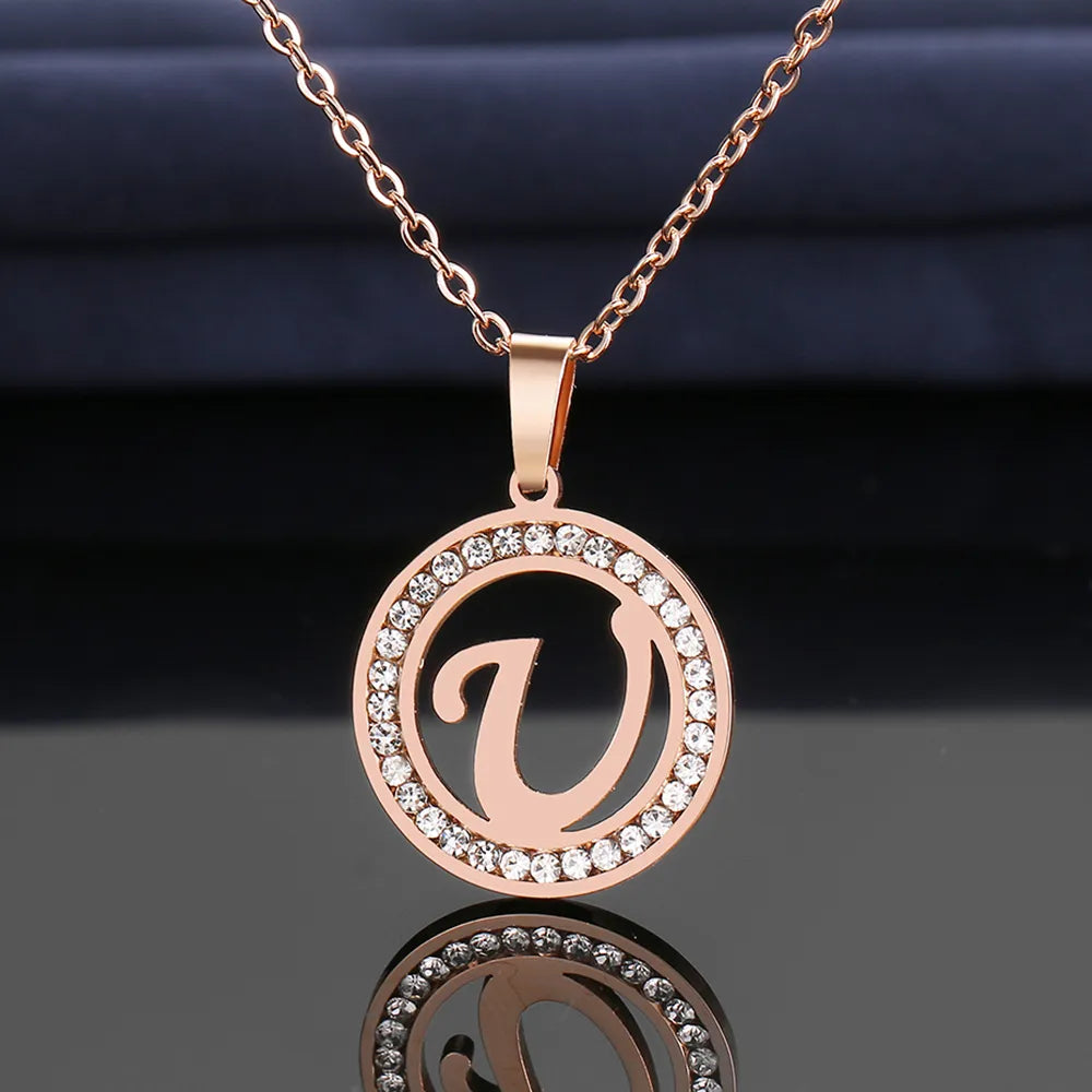 18K Gold/Rose Plated and 925 Silver Crystal Rhinestone Initials Letter Shiny Necklaces