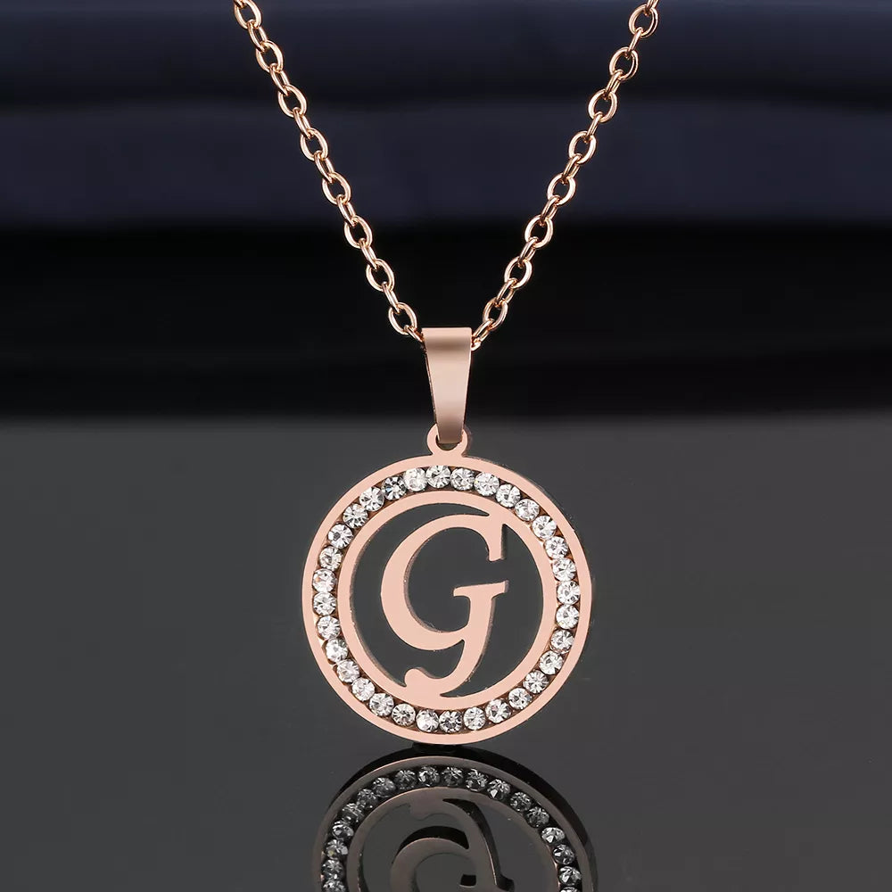 18K Gold/Rose Plated and 925 Silver Crystal Rhinestone Initials Letter Shiny Necklaces