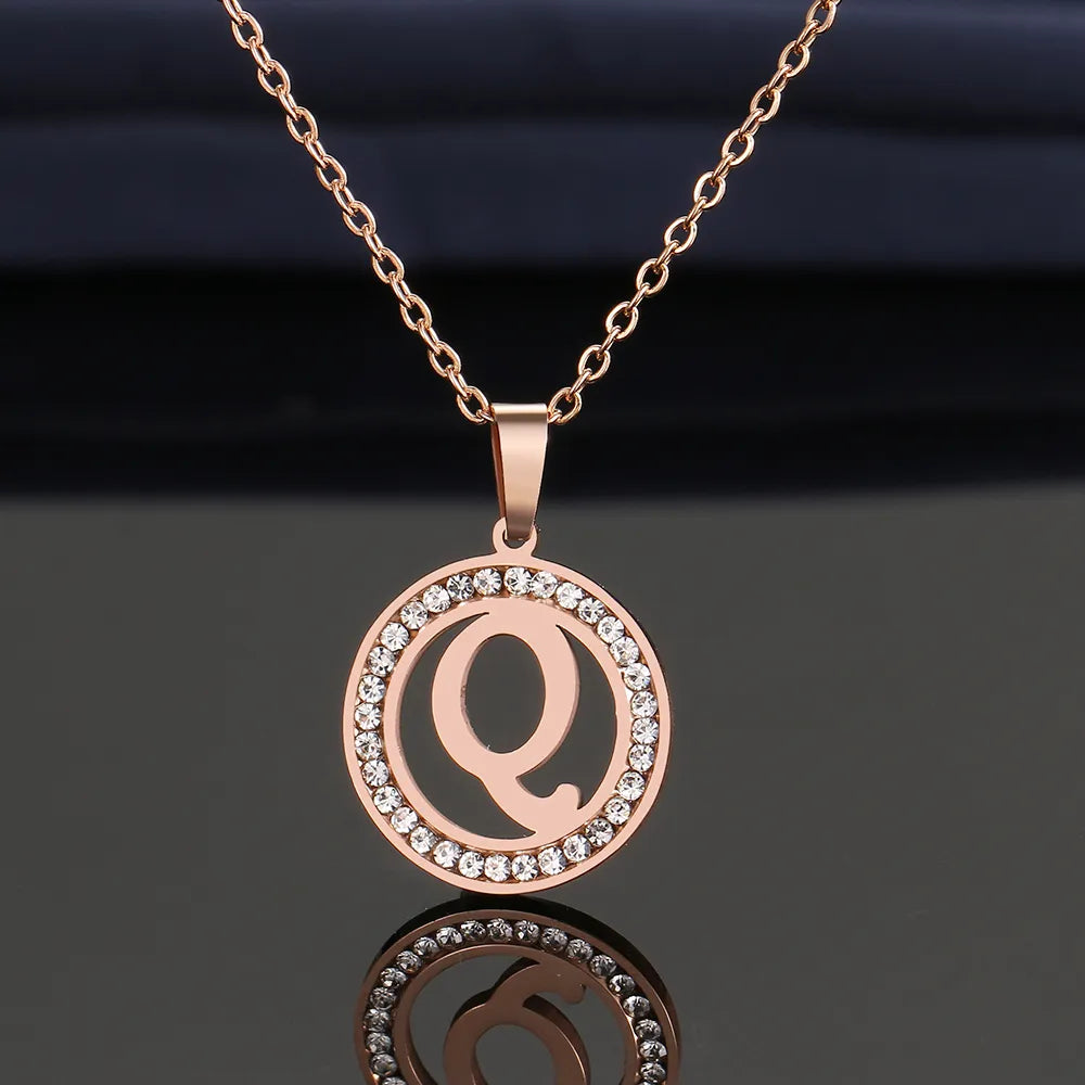 18K Gold/Rose Plated and 925 Silver Crystal Rhinestone Initials Letter Shiny Necklaces