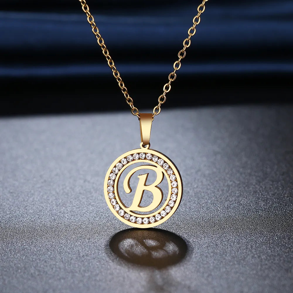 18K Gold/Rose Plated and 925 Silver Crystal Rhinestone Initials Letter Shiny Necklaces